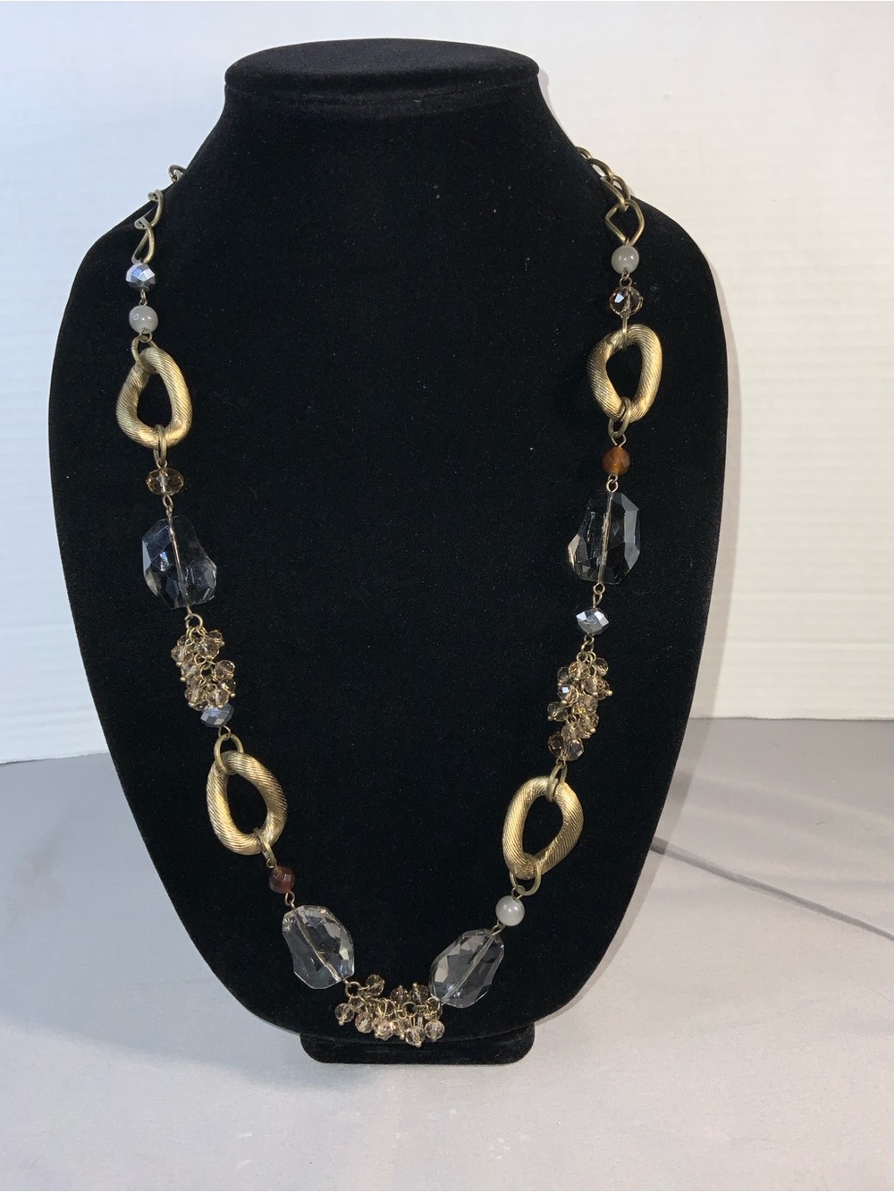 Vintage style brass & coated crystal statement necklace 18”-20”